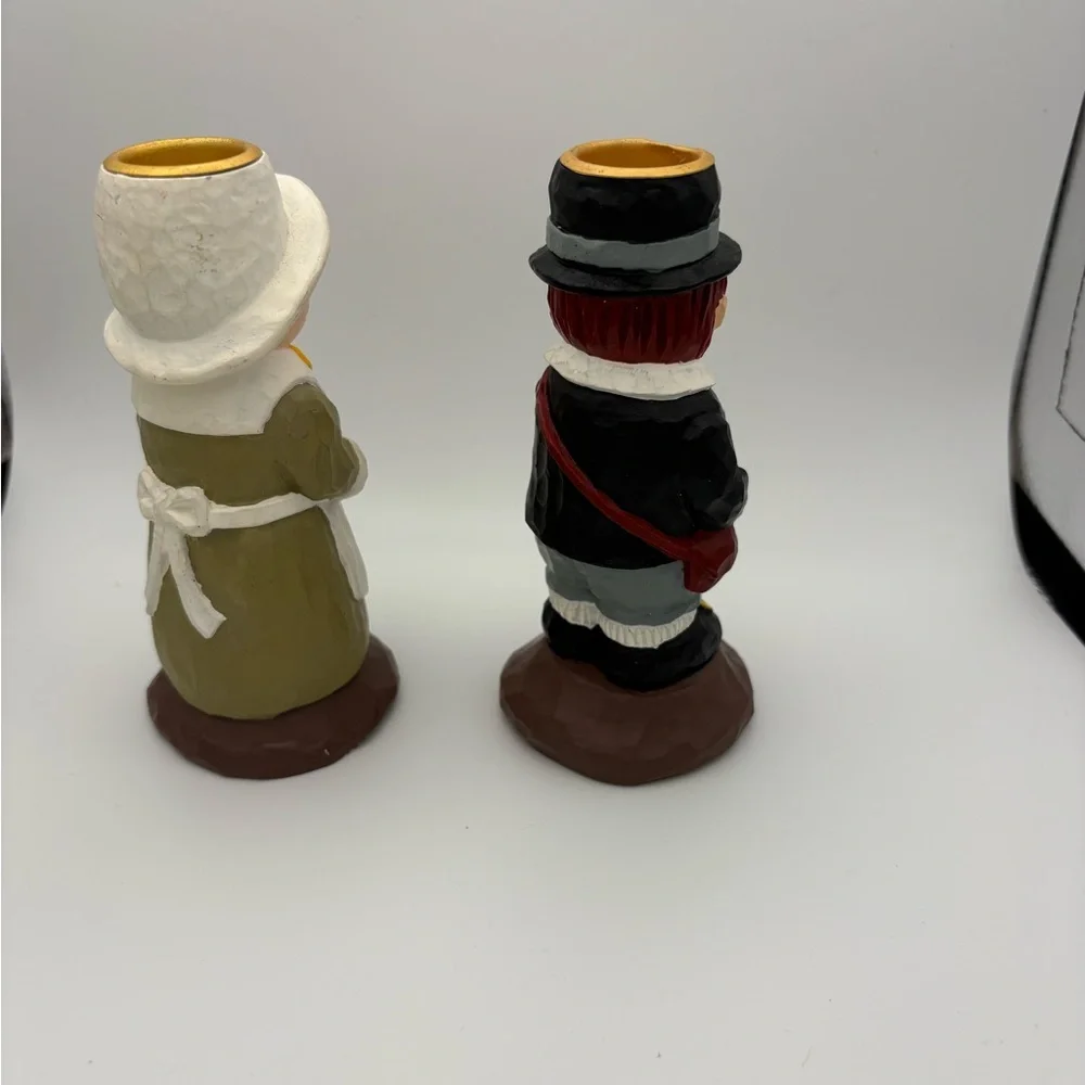 Vintage Resin Teleflora Thanksgiving Taper Candleholders • Pilgrim Couple - Picture 7 of 10